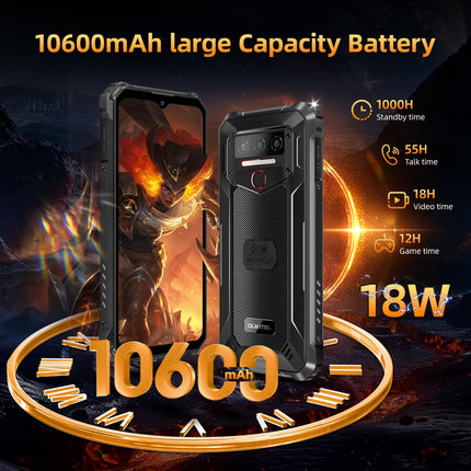 OUKITEL WP23 Plus õuetelefon (2025) - 10600mAh 256GB ROM + 24GB RAM õuetelefon ilma lepinguta 6,52-tolline Android 14 ehitusplatsi telefon, 13MP + 5MP/IP68 veekindel mobiiltelefon/kaks SIM-kaarti/NFC/OTG/GPS/Face ID
