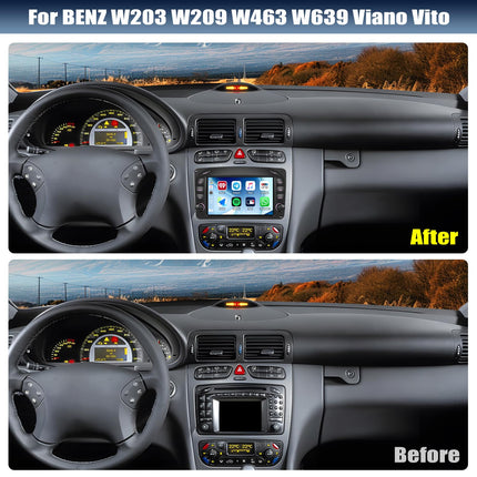 2 GB + 64 GB RAM-iga CAMECHO Android 13 autoraadio navigatsiooniga Mercedes Benz C, CLK, G-klassi W203, W209, W463, Viano, Vito, W639 autodele, kahe DIN-raadio 7-tollise ekraaniga, peegliühendusega RDS/FM Bluetooth+DSP