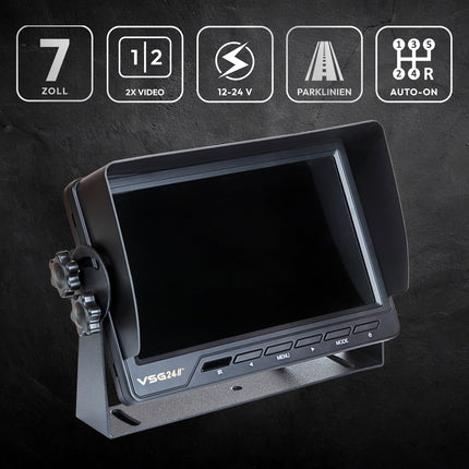 VSG24 13113 – 7“ Heavy Duty Transporter Rear View Monitor, Monitor incl. accessories, e-approval, TFT display, camera, 2 video IN