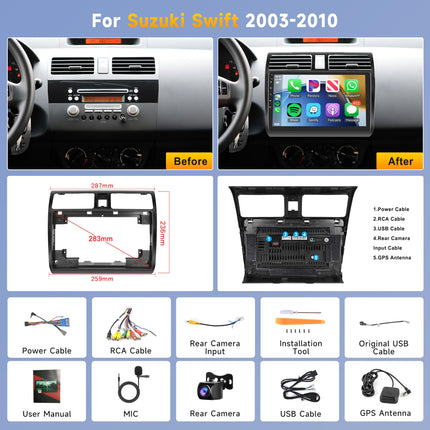 6G+128G 8 Core Wireless Carplay Android 13 Car Radio 2 Din for Suzuki Swift 2003-2010 10.1 inch Car Radio with Wireless Android Auto Navigation GPS WiFi Mirror Link Bluetooth FM/RDS DSP EQ SWC Rear View Camera