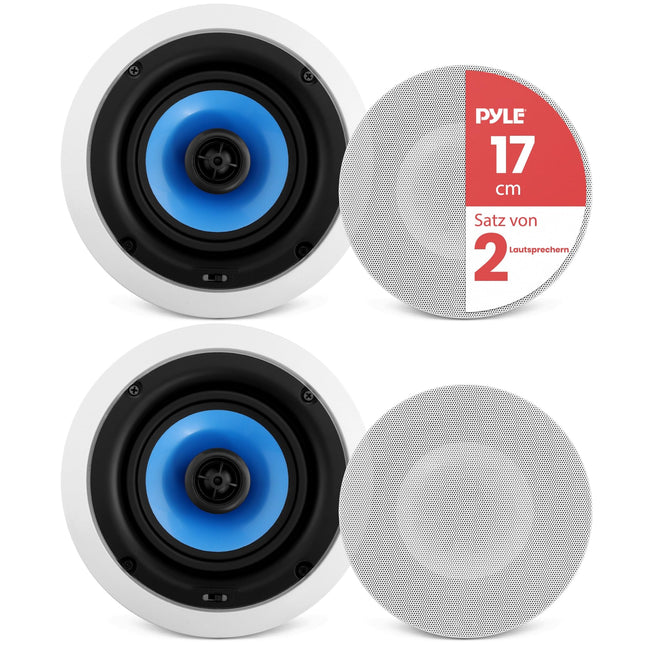 Pyle seina-/laekõlarid – kahekordsed laesisene kõlarid lakke, riiulile ja seinale – Bluetooth-kõlarid 250 W – vastupidav kahesuunaline stereo valges värvitoonis, lame ja ümmargune laekõlar kodukino helisüsteemile