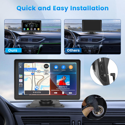 Inefala 7-tolline Carplay juhtmevaba auto, CarPlay ja Android Auto kaasaskantav puuteekraan, Mirror Link, EQ seaded, kaugjuhtimispult, FM/TF/USB