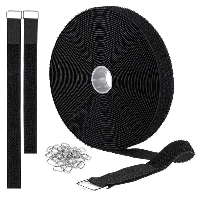 Reusable cable ties, 10 m x 2 cm, hook and loop straps with 50 buckles, adjustable cable ties, fastening cable ties for cable management, cable organizer