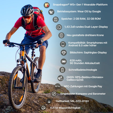TicWatch Pro 5 Enduro Slate nutikell meestele Android Wear OS nutikell 90h aku 110+ treeningrežiimi 7/24 pulss 5ATM GPS kompass Ei ühildu iPhone'iga