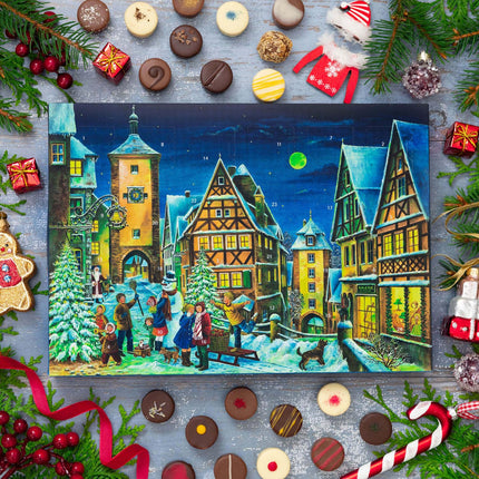 Hallingers Rothenburg - Advendikalender šokolaadide kingitus, käsitsi valmistatud ilma alkoholita peenest kakaošokolaadist (karp) - Emadepäeva kingitus ja kingiideed isadepäevaks | Palju õnne Hanuka sõpruse geeni puhul