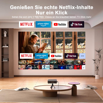 Nutikas projektor 4K【Netflix Official &amp; Dolby Audio】 28000L autofookusega/6D trapetsikorrektsiooniga projektor Full HD 1080P, VOPLLS ​​​​WiFi6 Bluetooth-toega 4K videoprojektor kodukino/välistingimustes kasutamiseks PS5/mobiiltelefoni projektor