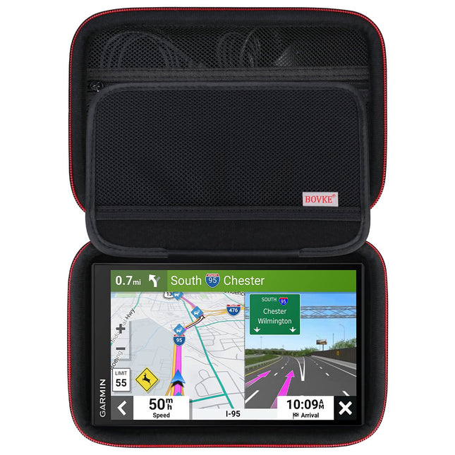 BOVKE GPS-kott ühildub 6-7-tollise TomTom GO navigatsiooniseadmega, Garmin Camper 795/780/DriveSmart 65/76/61/dēzl LGV 710/700 navigatsiooniseadmega, lisatasku auto toitekaabli ja muu jaoks, must