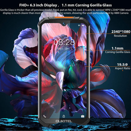 OUKITEL WP6 (2020), IP68 Outdoor Smartphone Without Contract, 10000 mAh Battery (18 W Fast Charging), 48 MP Quad Camera, Helio P70 6 GB + 128 GB, 6.3 inch FHD+ Rugged Phone, DUAL SIM GPS WiFi Black