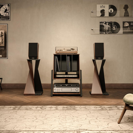 FITUEYES DESIGN Plaadimängijalaud Hifi riiul plaadimängijale vinüülplaatide kompaktne süsteem plaadimängija riiul moodne elegantne Eiffeli seeria