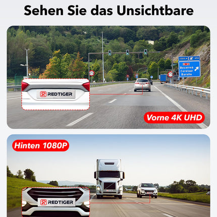 REDTIGER auto armatuurlaua kaamera esi- ja tagaosa 4K/2.5K GPS-i ja WiFi-ga, auto armatuurlaua kaamera 3.18" IPS ekraan, tasuta 32GB mälukaart, öönägemine, tsükkelsalvestus, 170° lainurk WDR, toetab maksimaalselt 256 GB (F7NP)