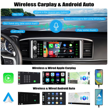 Wireless Carplay CAMECHO Car Radio 1 Din with Bluetooth Handsfree System, with 5.1 inch Screen Wireless Android Auto Mirror Link FM/AM/RDS and USB + Steering Wheel Controller Rear View Camera