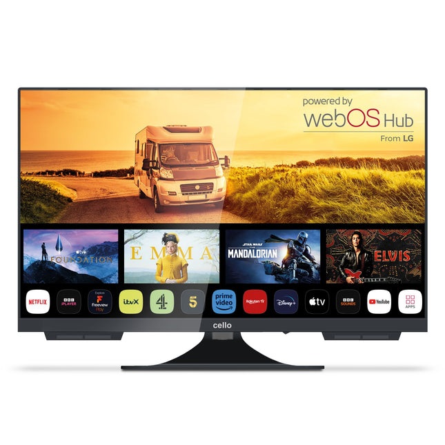 Cello C2424WS Trav 24" inch SMART 12V Camping Travel TV Frameless Triple Tuner Bluetooth WebOS by LG Pitch Perfect Speaker Disney+ Netflix Motorhome Truck Boat [2024]