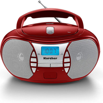 Karcher RR 5025-R kaasaskantav CD-raadio (CD-mängija, boombox, FM-raadio, aku/võrgutoitega, AUX-sisend) punane