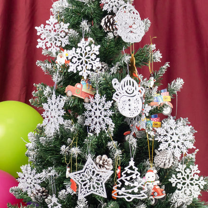Christmas Tree Decoration Hanging Ornaments - 42 Pieces Silver Glitter Snowman Reindeer Santa Claus Snowflake Ornaments for Christmas Holiday Wonderland Party Supplies