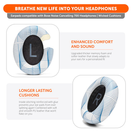 WC Wicked Cushions Upgraded Replacement Ear Pads for Bose 700 Noise Cancelling Headphones (NC700) – Softer PU Leather, Luxurious Memory Foam, Extra Thickness, Extra Durable | Ivory Tide
