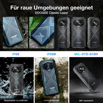 DOOGEE S Cyber ​​​​õues kasutatav nutitelefon Android 14, 20GB(8+12)/256GB, 10800mAh, 6.58'' FHD+ lepinguta õues kasutatav mobiiltelefon 50MP+16MP kaheksatuumaline ehitusplatsi mobiiltelefon, 4G kahe SIM-kaardiga/IP68 veekindel/OTG/NFC/GPS 2024