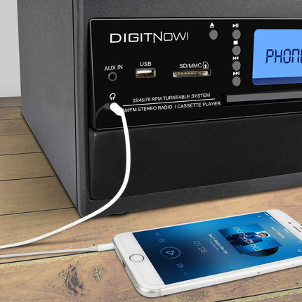 DIGITNOW! Plaadimängija Bluetoothi, USB-plaadimängija ja kodeerimisfunktsiooniga, klassikaline CD-mängija FM-kassetiga, 3 kiirustaset, 33/45/78 p/min, integreeritud kõlarid.