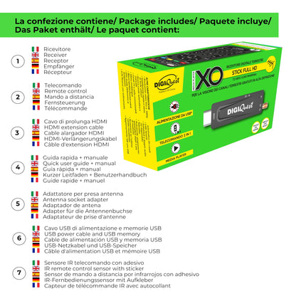 Digiquest maapealne dekooder, XO Stick, DVB-T2, must - säästke energiat oma teleri toite abil, 2-ühes kaugjuhtimispult, ideaalne seinale kinnitatavatele teleritele