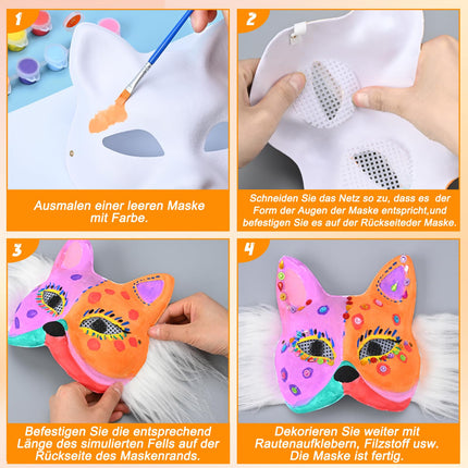 Alishomtll 10 pieces cat masks for painting, DIY blank paper mask, cat mask fox mask white half masks with plush faux fur felt fabric stickers for Halloween carnival masquerade party cosplay