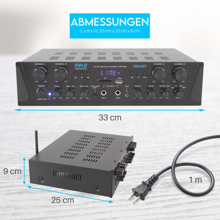 Pyle 500W Bluetooth Amplifier, Mini Amplifier, Amplifier, Stereo Receiver, 4 Channel AUX, FM Radio, RCA Subwoofer, USB, Mic Input with Echo, Audio Amplifier, Perfect for Home Theater &amp; Studio