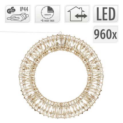 ECD Saksamaa LED-jõulupärg Ø58cm 960 sooja valge mikro-LED-iga ja taimeriga, IP44 veekindel sise- ja välistingimustes, 3D-metallist pärja LED-valgustus, rippuv pärjavalgusti, pärjavalgustusega pärja uksepärg, jõulukaunistus
