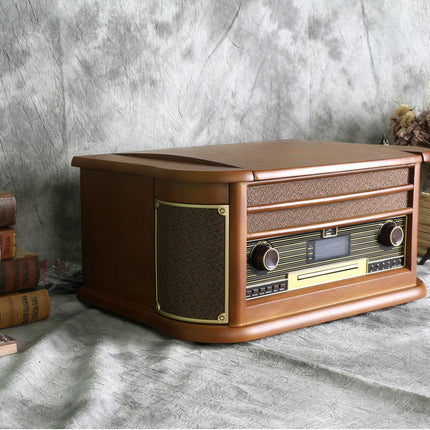 Plaadimängija 9-ühes DAB vinüülplaadimängija, vintage-stiilis puit, Bluetoothi/FM/stereokõlari/CD/MP3/kasseti/USB-ga