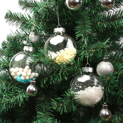 KIMOBER 24 Pieces Plastic Disc Ornaments, 3.5 Inch Transparent Flat Ball Fillable Hanging Ornament Ball for DIY Crafts Christmas Tree Decoration
