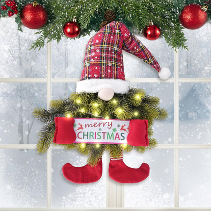 Christmas wreath gnome with lights 30 inches – illuminated Christmas door wreath for the front door, Christmas door wreath, Christmas door decoration, Christmas wreath door – Christmas Wreath GNOME