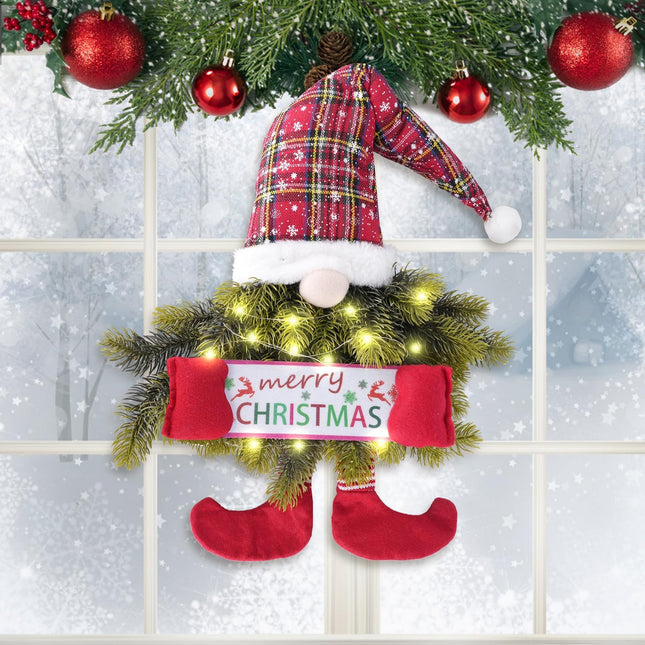 Christmas wreath gnome with lights 30 inches – illuminated Christmas door wreath for the front door, Christmas door wreath, Christmas door decoration, Christmas wreath door – Christmas Wreath GNOME