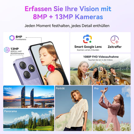 Blackview Wave 8C odav Android 14 mobiiltelefon ilma lepinguta, 6GB+64GB/2TB SD, Octa Core 6.56" HD+, 5000mAh aku, 13MP+8MP kaamera, 4G kahe SIM-kaardiga nutitelefon, lukustamata, 3.5mm pesa/GPS/2-aastane garantii