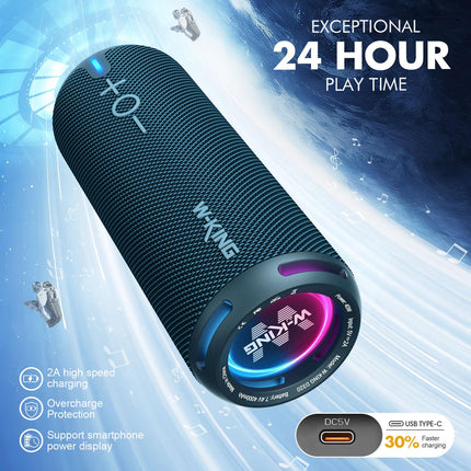 W-KING Bluetooth Speaker Box, IPX7 Music Box Speaker Boxes Bluetooth Outdoor Portable, Customized EQ App/Deep Bass, 360° Sound with V5.3/Lights/DSP/TF/AUX, 40W Party Shower Small Boom Box