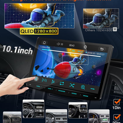 URVOLAX DAB+ autoraadio ekraaniga, 10,1-tolline juhtmevaba Apple Carplay ja Android Auto, 1 DIN Bluetooth-autoraadio puutetundlik ekraan, auto taasesitusmonitor koos MirrorLinki/Navi/RDS/FM/AM/SWC/EQ/tagurduskaameraga