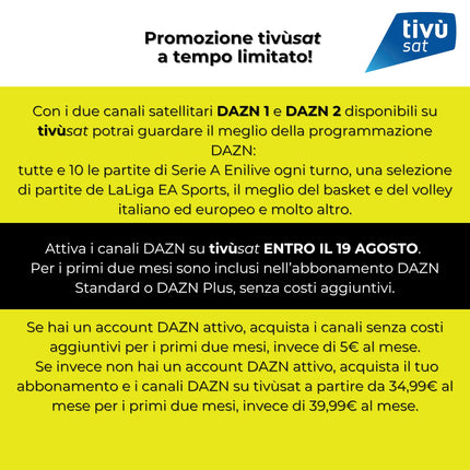 DIGIQUEST Tivùsat Maximo Combo vastuvõtja | DVB-S2 ja DVB-T2 | 2-ühes kaugjuhtimispult | Tivùsat kiipkaart kaasas | Salvestusfunktsiooni saab aktiveerida | DAZN 1 ja 2 kanalit lubatud | Must