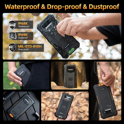 OUKITEL WP23 Plus õuetelefon (2025) - 10600mAh 256GB ROM + 24GB RAM õuetelefon ilma lepinguta 6,52-tolline Android 14 ehitusplatsi telefon, 13MP + 5MP/IP68 veekindel mobiiltelefon/kaks SIM-kaarti/NFC/OTG/GPS/Face ID