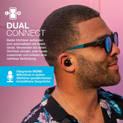 JLab Go Air Pop-kõrvaklapid, juhtmevabad Bluetooth-kõrvaklapid, tõeliselt juhtmevabad kõrvaklapid, üle 32 tunni mänguaega, juhtmevabad kõrvaklapid mikrofoniga, USB laadimisümbris, kahekordne ühendus, EQ3 heli, must