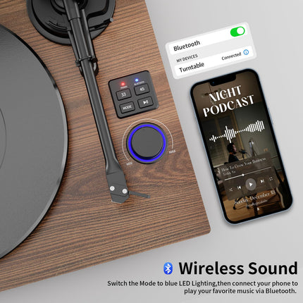 HiFi record player Bluetooth USB, record player with speaker, dual compact stereo system, adjustable counterweight magnetic cartridge, RCA output
