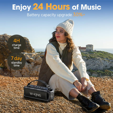 W-KING Bluetooth Speaker, (60W Max) 30W Portable Music Box Bluetooth Outdoor, IPX6 Waterproof Bluetooth Box Wireless Speaker Small with Rich Bass, 24H Playtime, TF Card, USB Stick, AUX