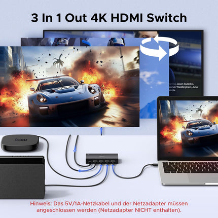 UGREEN HDMI-lüliti 3 sisse 1 väljund 4K@60Hz, HDMI-jaotur puldiga, toetab HDR10+ CEC HDCP2.2, ühildub lülitiga PS5/4/3 Xbox Blu-ray-mängijaga