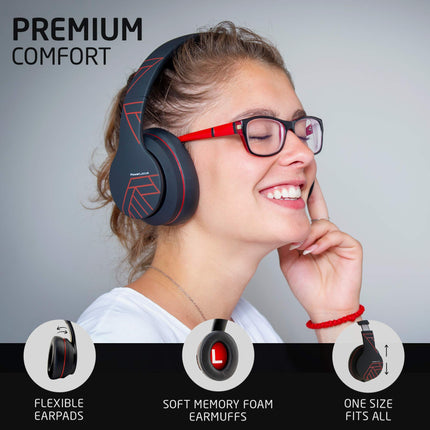 PowerLocus P6 Bluetooth kõrvaklapid, juhtmevabad kõrvaklapid superbassiga, 40-tunnine mänguaeg, mikrofon, häälassistent, passiivne mürasummutus iPhone'ile, Samsungile, iPadile, arvutile, sülearvutile, telerile (punane)