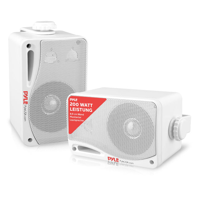 Pyle 3,5-tollised õuekõlarid 200 W – 3-suunalised veekindlad Bluetooth-kõlarid sise- ja välistingimustes kasutamiseks bassrefleksiga – komplektis seinakinnitus ja toiteplokk, aeda, basseini ja elutuppa (paar)