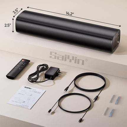 Saiyin 2.0-kanaliga teleri heliriba, 14,2-tolline kompaktne teleri heliriba, 40W kõlar telerile optilise/AUX/Bluetooth-ühendusega, 3 ekvalaiseri efekti telerile/arvutile/projektorile