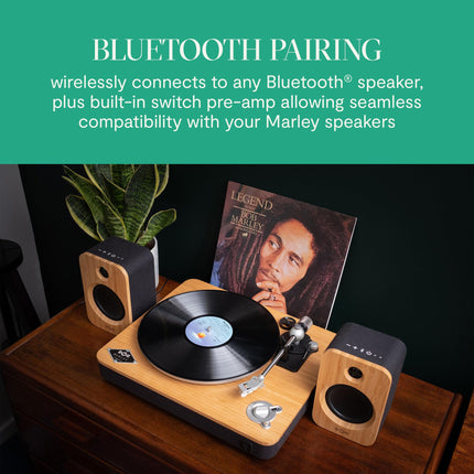 House of Marley Stir It Up juhtmevaba plaadimängija Bluetooth - jätkusuutlikult valmistatud plaadimängija, 33/45 RPM vinüülplaadimängija eelvõimendiga, Audio-Technica helipea, bambus