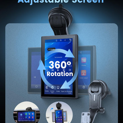 Juhtmevaba Carplay Android Auto ekraaniga kaasaskantav autoraadio Super Link Videoga, 7-tolline pööratav puutetundlik ekraan, kaasaskantav autoraadio YouTube'i/Airplay/Android Casti/Bluetoothi/FM-saatja/hääljuhtimise/TF/AUX-iga