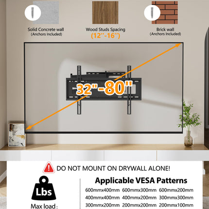 FORGING Mount teleri seinakinnitus 1090 mm pika varrega 32–80-tollistele LCD/LED/OLED lameekraanidele kuni 45 kg, kallutatav, pööratav, pööratav, teleri kronstein, max VESA 600 x 400 mm
