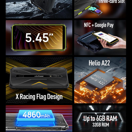 Ulefone Android 13 4G Outdoor Smartphone, Armor X12 – 6GB+32GB, 5.45" IP68 IP69K Rugged Phone Unlocked, Dual SIM+SD 3 Card Slots, 13MP Underwater Camera, Glove Mode, GPS NFC Green