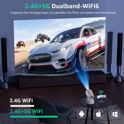 Polocsh Projector, Mini Projector with Battery, WiFi and Bluetooth 1080P Outdoor Projector 4K Support, Electric Focus &amp; Auto Keystone Correction and 270° Rotation, Android 11.0 Home Theater Smart Projector with HDMI (White)