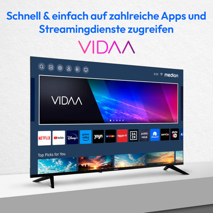 MEDION X15517 (MD 31642) 138,8 cm (55-tolline) televiisor (nutiteler, 4K Ultra HD, HDR, VIDAA Store, Netflix, Prime Video, Disney+, DAZN, Paramount+, HbbTV, PVR, Bluetooth)