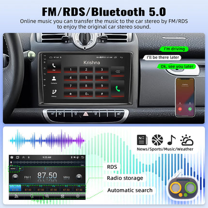 OiLiehu 4+64G 8-tuumaline Android 13 topelt-DIN raadio Mercedes Benz Smart Fortwo 451 2005-2010 CarPlay Android Auto autoraadio 9-tollise ekraaniga, Bluetooth GPS FM RDS WiFi DSP/EQ+tagurduskaamera