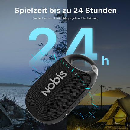 NOBIS Clip N1 Portable Bluetooth Speaker with App, Beat Mode, Up to 24 Hours Playtime, IP68 Waterproof, BT 5.3, HD Sound, Stereo Pairing, Custom EQ, Perfect for Outdoors (Black)