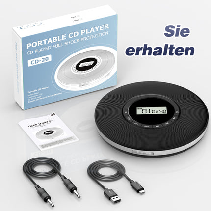 Greadio Portable CD Player Discman CD Player Anti-Skip Protection 4 EQ Sounds CD Player, TF Card/AUX Output Small Music Player, Compatible with CD-R, CD-RW and MP3 for Car Home